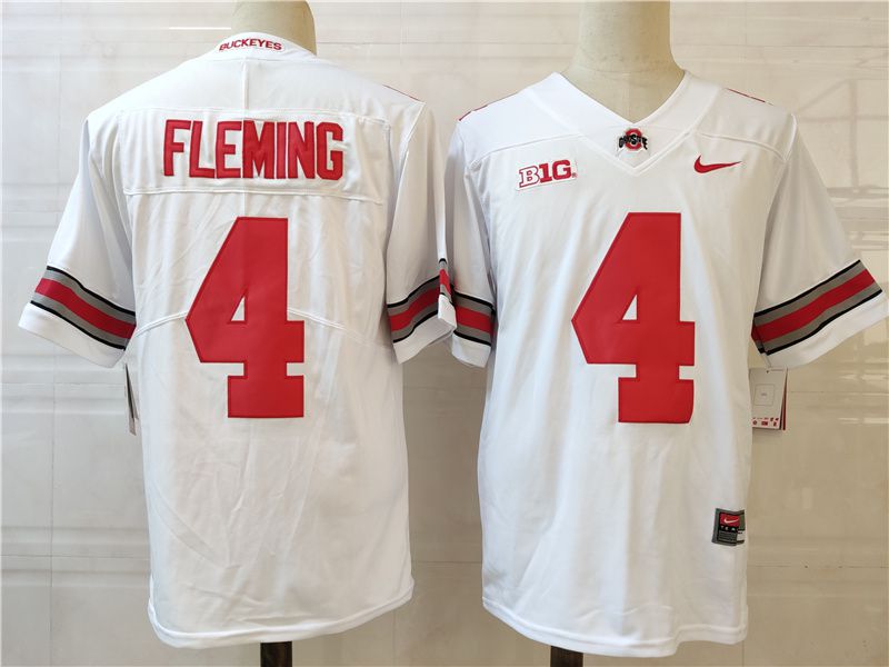 Men Ohio State Buckeyes #4 Fleming White Nike 2025 NCAA Jersey